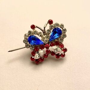 Red white and blue butterfly brooch / pin